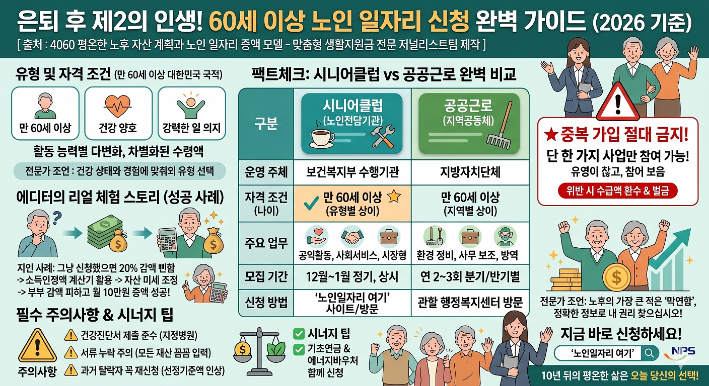 2026년 공공근로 및 시니어클럽 일자리에 참여하는 어르신들